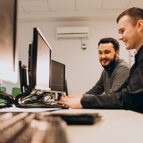 Young male web designers working on a computer